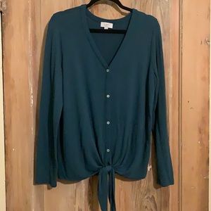 LOFT green tie front button shirt